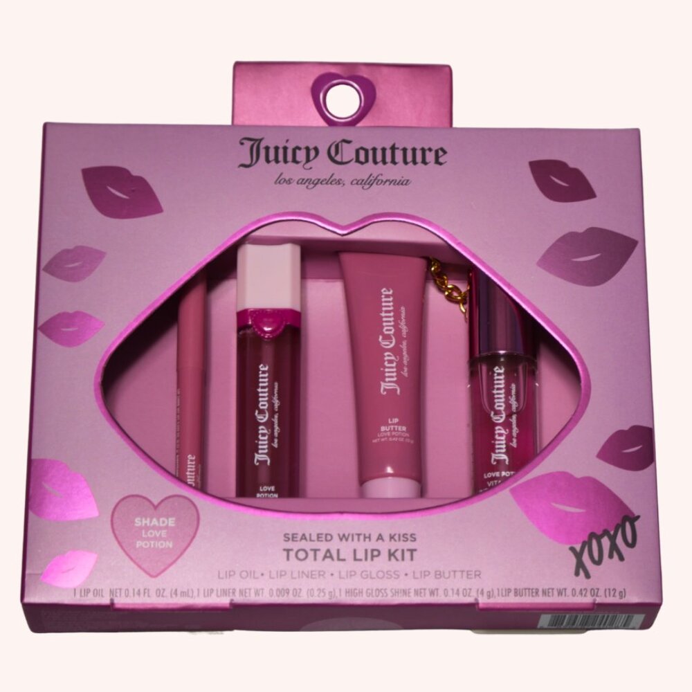 NEWJuicy Couture Sealed With A Kiss Total Lip Kit Pink Shade Love Potion 4pc Set